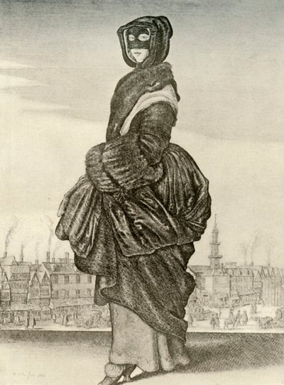 Winter - Winterkleidung einer englischen Frau im Freien, Regierungszeit von Karl I., um 1620-1640, 1937 von Unbekannt