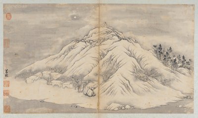 Winterlandschaft: ein mondbeschienener Hügel und Gebäude, Qing-Dynastie von Unbekannt