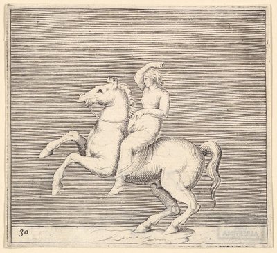 Frau auf aufbäumendem Pferd, veröffentlicht ca. 1599-1622 von Unbekannt