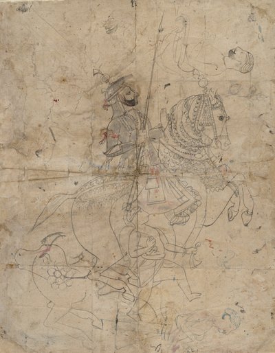 Verehrung von Brijnathji und Svamini recto, Reiterporträt verso, ca. 1800 von Unbekannt