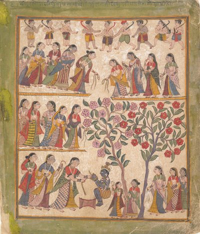 Yashoda bindet Krishnas Hände: Seite aus einem verstreuten Bhagavata Purana Manuskript von Unbekannt