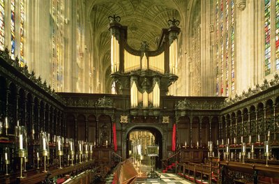 Innenansicht mit Seitenschiff und Orgel, Kings College Chapel, Cambridge von Unbekannt Unbekannt