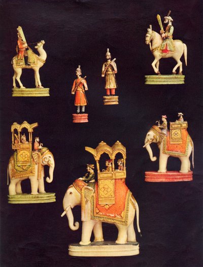 Stücke aus einem Elfenbein-Schachspiel, das um 1790 in Delhi für Begum Samru hergestellt wurde von Unbekannt Unbekannt