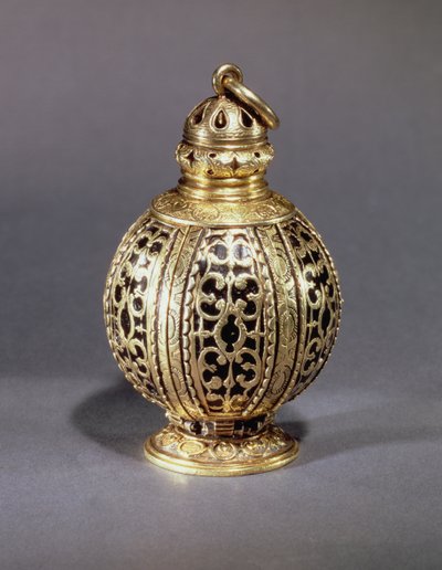 Pomander, verziert mit gravierten Rollwerk, schwarzem Emaille, Silbervergoldet, wahrscheinlich englisch, um 1580 von Unbekannt Unbekannt
