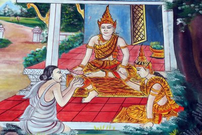 Die Jataka-Geschichten sind Erzählungen über die früheren Leben des Buddha, Vientiane, Laos von Unbekannt