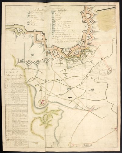 Ein getönter Plan der Belagerungswerke. Tagebuch der Belagerung von Bergen op Zoom durch die Franzosen im Jahr 1747; vorangestellt ein Bericht über den Zustand der französischen Artillerie zu dieser Zeit. von Unbekannter Künstler