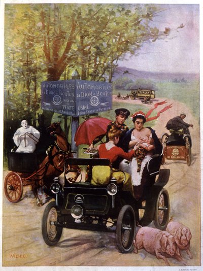 Werbung für die Automobile von Dion Bouton Frankreich Ende des 19. Jahrhunderts von Unbekannter Künstler