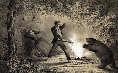 Nach dem Schiffbruch verteidigt sich der Matrose Pierre Viaud gegen wilde Tiere von Unbekannter Künstler