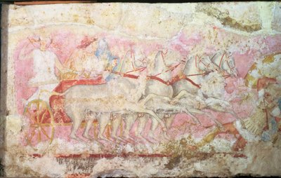 Amazonen, die einen Streitwagen fahren, Detail von der Seite des Sarkophags der Amazonen, Tarquinia, 4. Jahrhundert v. Chr. von Unbekannt