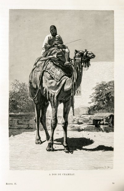 Ein Ägypter und sein Kind auf einem Kamel - Illustration aus dem Atlas von Ägypten von Unknown