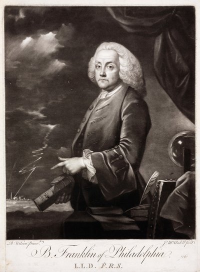 Benjamin Franklin, amerikanischer Theoretiker der statischen Elektrizität von Unbekannt