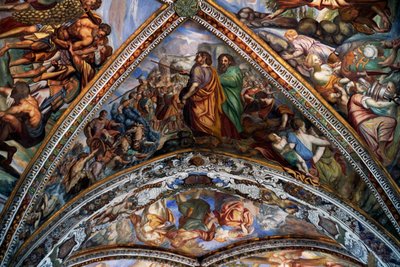 Biblische Szenen, Fresken (18. Jahrhundert) aus dem Gewölbe der St. Bartholomäus-Kathedrale, Lipari, Äolische Inseln (UNESCO-Welterbeliste, 2000), Sizilien, Italien von Benjamin Baud