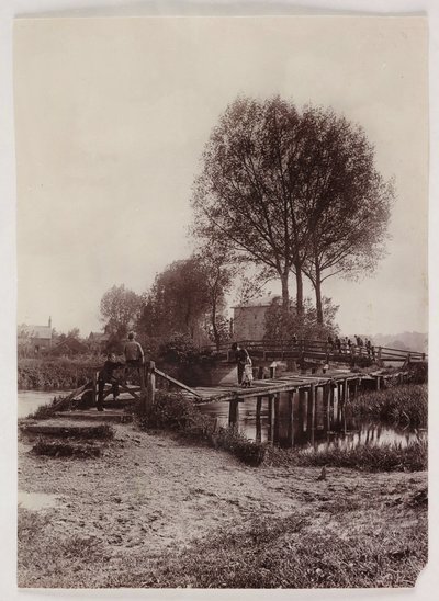 Brücken, Pfahlkinder auf einer Brücke, ca. 1890 von Unbekannt