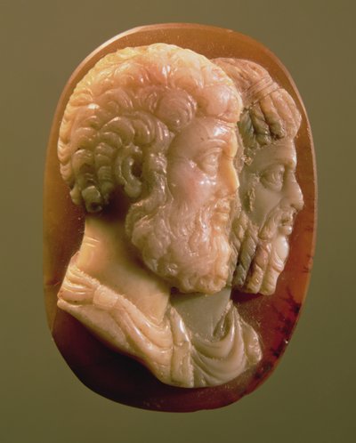Kamee, die Marcus Aurelius (121-180) und Lucius Verus (130-169) darstellt, römisch von Unbekannt