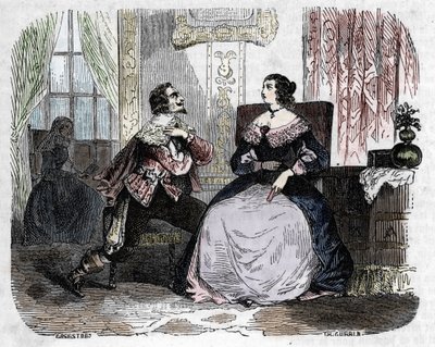 Kardinal Armand Jean du Plessis de Richelieu (1585-1642) macht der Königin Anne von Österreich (1601-1666) Avancen, die es nicht schafft, König Ludwig XIII. einen Erben zu geben, 1637 von Unbekannter Künstler