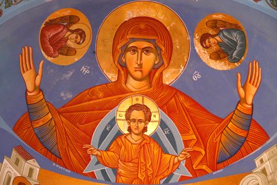 Chor-Deckenfresko in der orthodoxen Kirche von Pedoulas. Jungfrau und Kind, 20150510, Pedoulas, Zypern von Unbekannt