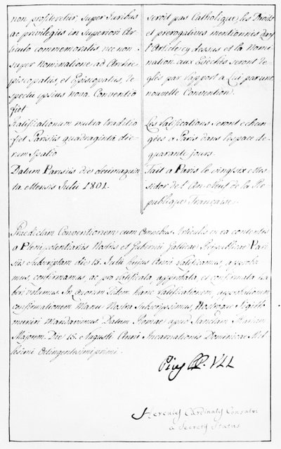 Kopie des Konkordats zwischen Napoleon und Papst Pius VII mit der Unterschrift des Papstes von Unbekannt