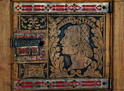 Tür mit Intarsien, Schloss Issogne, Aostatal, Italien von Benjamin Baud