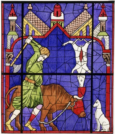 Faksimile eines Glasfensters der Kathedrale Notre-Dame de Chartres, das einen Metzger darstellt von Unbekannter Künstler