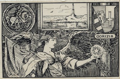 Erster Weltkrieg (1914-1918): Italienische patriotische Postkarte für die Angliederung von Gorizia an Italien von Unbekannter Künstler