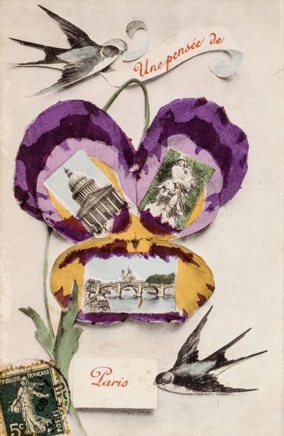 Französische Grußkarte mit Blumenelementen von Unbekannter Künstler