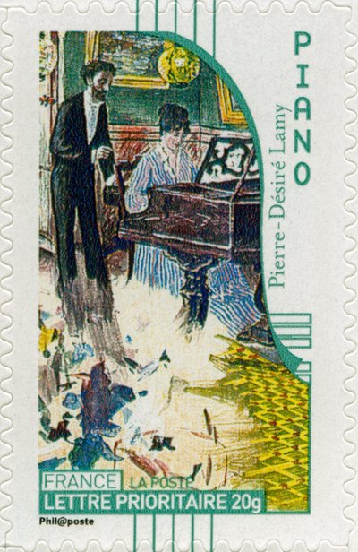Französische Briefmarke mit einer Pianistin, nach einem Gemälde des französischen Künstlers Pierre-Désiré Lamy von Unbekannt