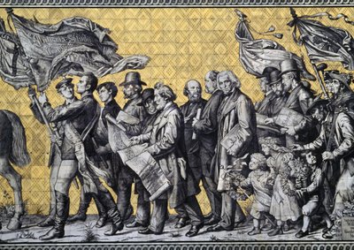 Fürstenzug, oder Prozession der Fürsten, in der Augustusstraße, aus 25.000 Meißner Fliesen, Detail, Dresden, Sachsen, Deutschland von Benjamin Baud