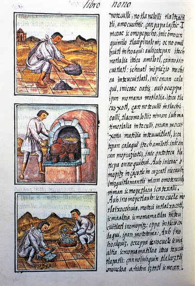 Goldverarbeitung durch Spanier, Text in Nahuatl von Benjamin Baud