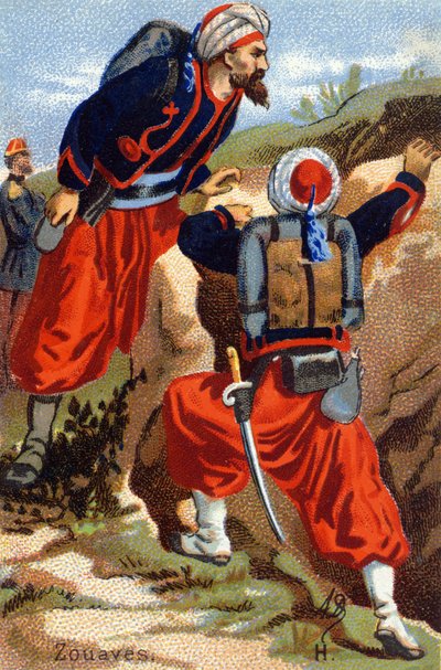 H: Zouaven. Gravur in "Militäralphabet". Initialen des Illustrators: A. D. Unbekannter Verlag. Chromolithographien Ende des 19. Jahrhunderts. von Unbekannt