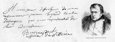 Handschrift und Unterschrift von Napoleon I. während der frühen Phase seiner Karriere als Artillerieoffizier von Unbekannt