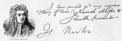 Handschrift und Unterschrift von Sir Isaac Newton aus einem Brief an William Briggs, M.D., geschrieben vom Trinity College, Cambridge, 20. Juni von Unbekannt