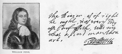 Handschrift und Unterschrift von William Penn aus einem Brief an Sir Robert Southwell von Unbekannt