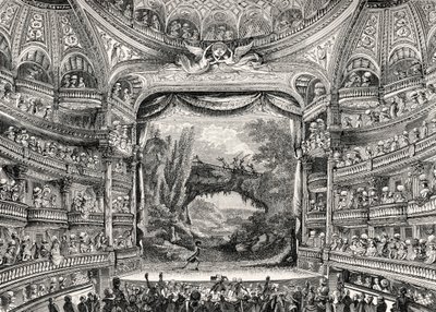 Geschichte des Theaters: Das Variétés Amusantes Theater in Paris (jetzt das Théâtre-Français) von Unbekannter Künstler