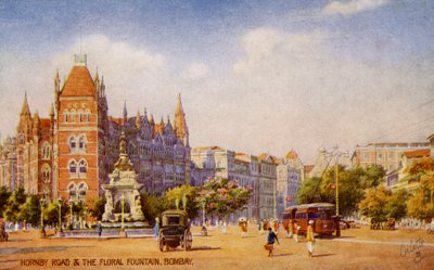 Hornby Road und der Blumenspringbrunnen, Mumbai (Bombay) von Unbekannter Künstler
