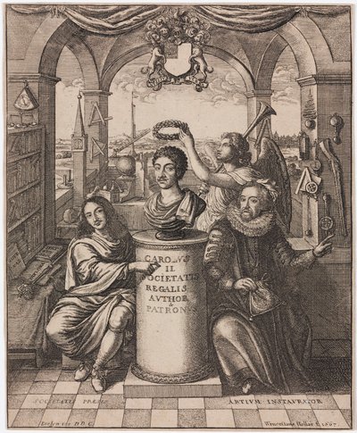 König Karl II., Viscount Brouncker und Francis Bacon von Unbekannt