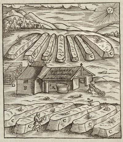 Die Vorbereitung des Salpeters - Gravur aus Beschreibung der Erze und der wichtigsten Methoden des Bergbaus, von Lazarus Ecker von Unbekannt