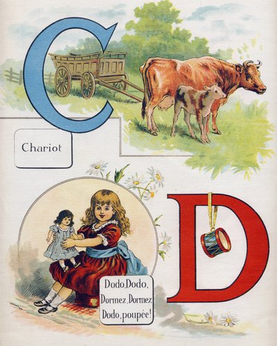 Buchstaben C und D: Karren und Schlafende Puppe (Illustration aus „ABC L