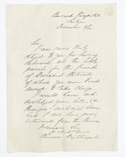 Brief geschrieben von Florence Nightingale, während im Barrack Hospital, Scutari von Unbekannt
