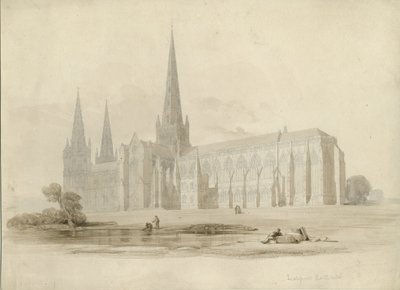 Lichfield Cathedral - Südostansicht: Zeichnung und Waschung, undatiert [?19. Jahrhundert] von Unbekannt