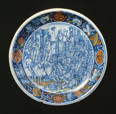 Majolika-Teller mit der Allegorie der Diana, Göttin des Mondes, italienisch von Unbekannt