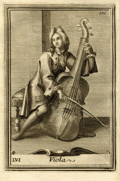 Mann spielt Cello (oder Viola). In Gabinetto Armonico von Filippo Bonanni, Rom von Unbekannter Künstler