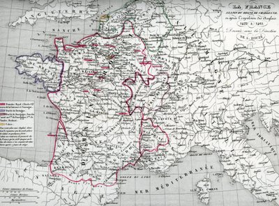 Karte von Frankreich zur Zeit von König Karl VII. und nach der Vertreibung der Engländer zwischen 1422 und 1461 (Karte von Frankreich zur Zeit von König Karl VII.) Tafel aus Houze