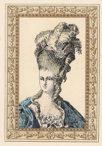 Marie Antoinette, Ehefrau von König Ludwig XVI. von Frankreich, in aufwendiger Frisur gekrönt mit Bändern und Perlen von Unbekannter Künstler
