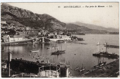 Monte Carlo (Monte-Carlo): Blick auf die Stadt von Monaco aus - Postkarte Ende 19. bis Anfang 20. Jahrhundert von William M. Timlin