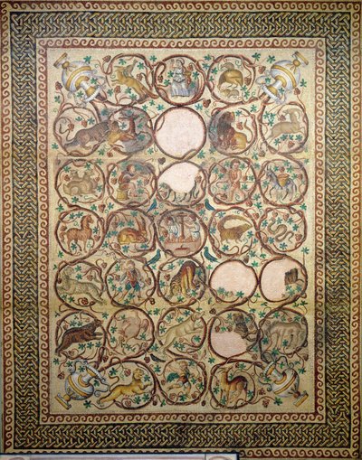 Mosaik von Quabr Hiram vom Boden des zentralen Schiffs der Kirche St. Christopher, 575 von Unbekannt