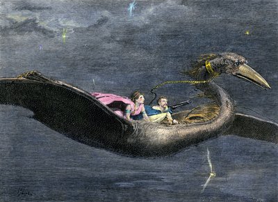 Mythen und Legenden: Der Rokh oder Roc (Riesen-Vogel der arabisch-persischen Mythologie. Er kommt in Passagen aus Tausendundeine Nacht vor). Farbige Gravur des 19. Jahrhunderts von Unbekannter Künstler