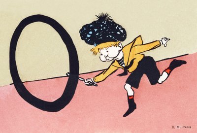 O wie cerceau en forme de O - Kinderalphabet. C. M. Verleger, Paris. Handbemalte Postkarten, abgestempelt 1904 von Unbekannt