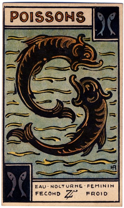 Paranormal. Astrologie. Fische (der Fisch). Astrologische Karte aus: Le Tarot Astrologique, von Georges Muchery, Frankreich von Unbekannter Künstler