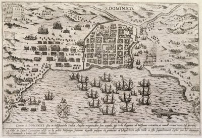 Plan von Drakes Angriff auf Santo Domingo, ca. 1595 von Unbekannter Künstler