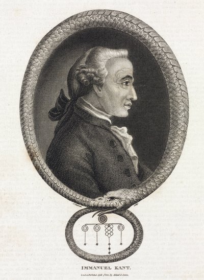 Porträt des Philosophen Immanuel Kant (1724-1804), in einem Rahmen, der von einer Schlange gebildet wird, die sich in den Schwanz beißt von Unbekannt